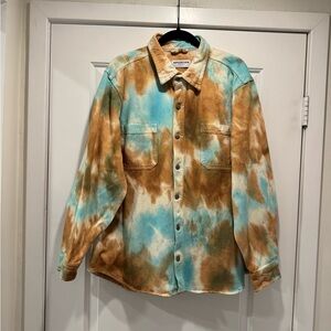 Reputation Studios Orange and Turquoise Tie-Dye Denim Shirt